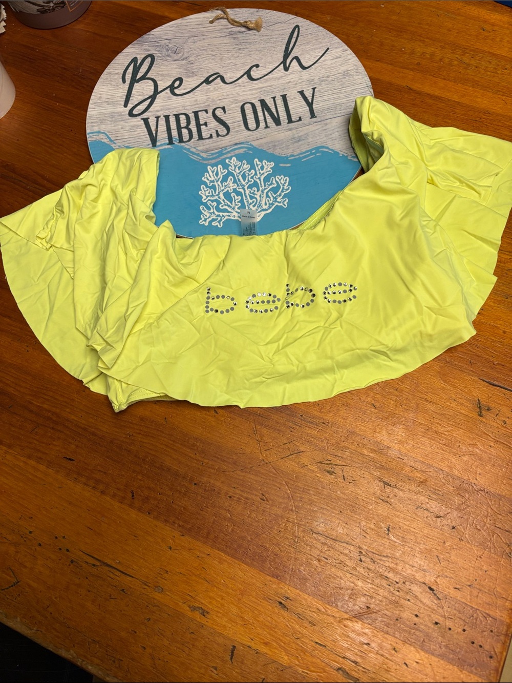bebe Neon Yellow Ruffle Swim Cover-Up with Rhinestone Logo